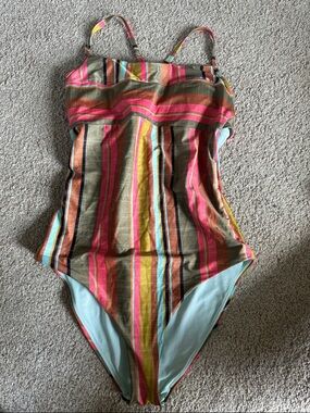 Prana Lurisia one piece Cacti Earthtone stripe swimsuit women’s M